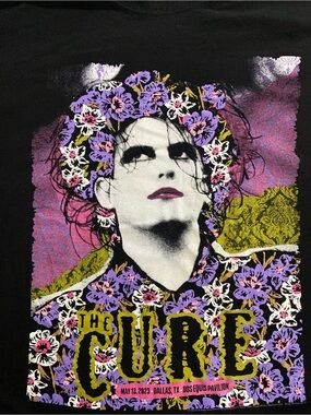 The Cure Robert Smith concert Tee Dallas 2023 Graphic Tee - Black & Purple